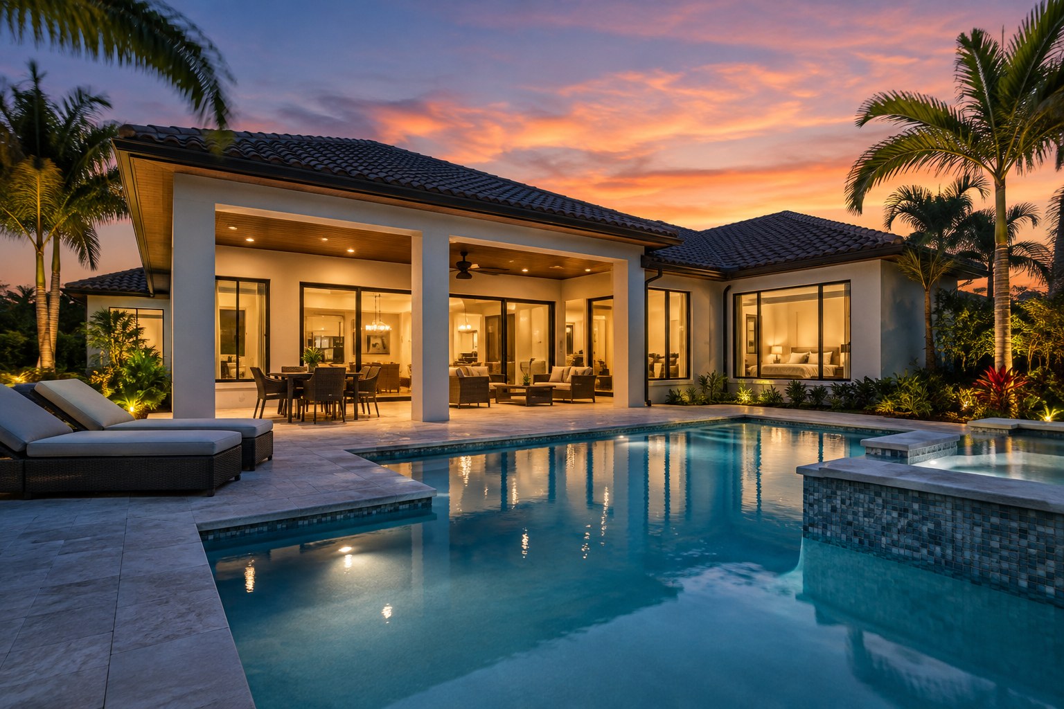 A Treasure Coast home at dusk, illustrative