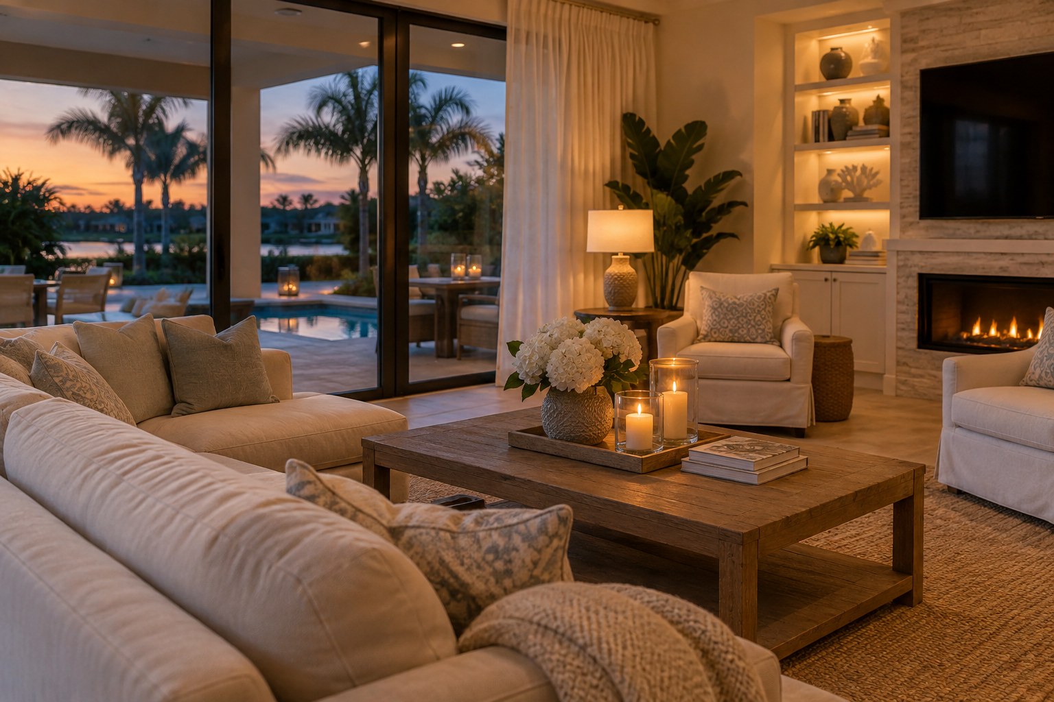 A cozy living room, illustrative